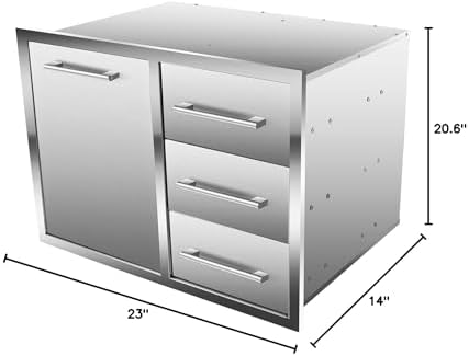 Outdoor Kitchen Drawer Combo, BBQ Access Trash Drawer Combo with Triple Stainless Steel Drawers(Right), Outdoor Kitchen for BBQ Island, Grilling Station, Outside Cabinet (28" W x 19.6“D x 20.1" H) - Image 3