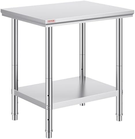 Mophorn Commercial Worktable & Workstation 24 x 30 x 32 Inch Stainless Steel Work Table Heavy Duty Commercial Food Prep Work Table for Home, Kitchen, Restaurant Metal Prep Table with Adjustable Feet by VEVOR