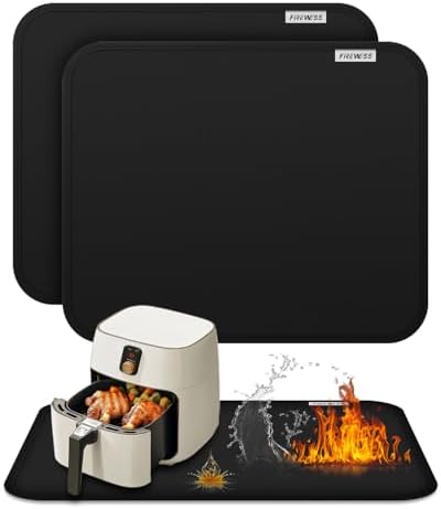 2pack Heat Resistant Mat for Air Fryer, 16x20in Heat Resistant Mat for Countertop, Silicone Kitchen Countertop Hot Pads for Air Fryer, Deep Fryer, Oven by FIREWESS