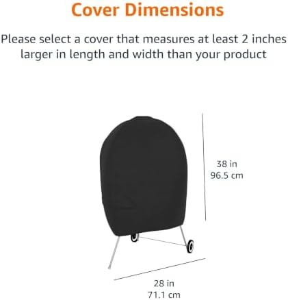 Amazon Basics Waterproof Weather Resistant Grill Cover for Outdoor Charcoal Kettle BBQ, Durable Polyester Fabric, Secure Straps, 28"L x 28"W x 38"H, Black - Image 2