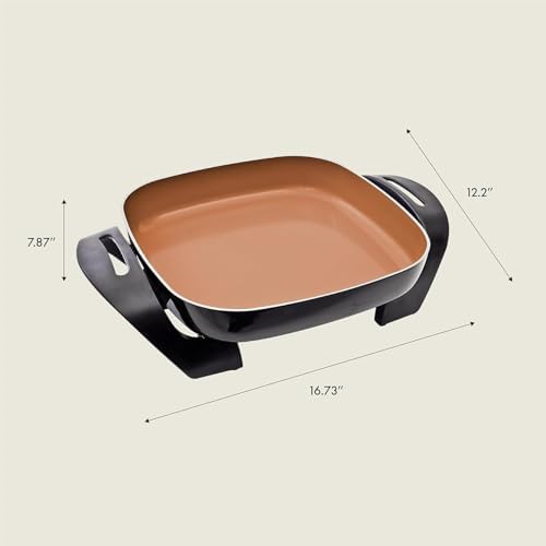 bella 12x12 Electric Skillet & Frying Pan with Glass Lid, Nontoxic, Coppper - Image 2