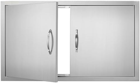VEVOR BBQ Access Door, 36W x 21H Inch Double Outdoor Kitchen Door, Stainless Steel Flush Mount Door, Wall Vertical Door with Handles, for BBQ Island, Grilling Station, Outside Cabinet, Silver by VEVOR