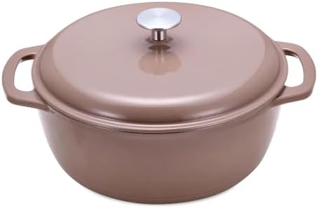 Amazon Basics Enameled Cast Iron Dutch Oven Pot With Lid, 6-Quart, Round, Dual Handles, Heavy-Duty, Oven Safe for Stews, Roasting & Baking, Clay by AmazonBasics