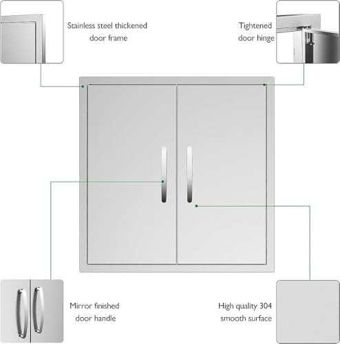 BBQ Access Double Doors 24Wx24H Flush Mount Stainless Steel Outdoor Kitchen Door for Outside Cabinets and BBQ Island - Image 3