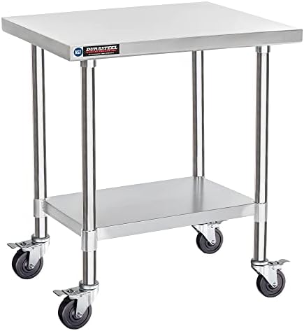 DuraSteel 24x30 NSF Stainless Steel Cart Work Table - Heavy Duty Rolling Food Prep Table Countertop Island - Metal Utility Cart on Wheels Caster, Grill Stand Storage Outdoor Kitchen Tables Bar Top by DuraSteel