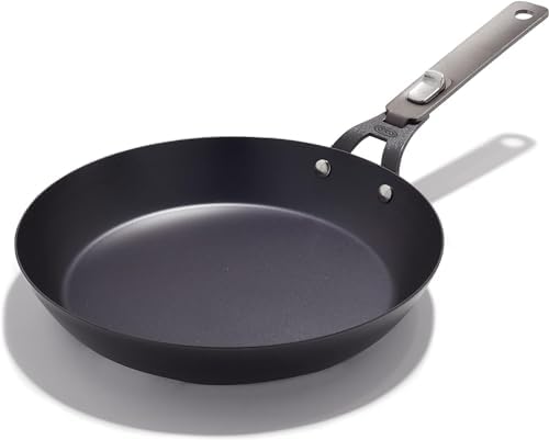 OXO Outdoor Pre-Seasoned Carbon Steel 10" Frying Pan Skillet, Detachable Handle for Easy Storage, Indoor Use, Nonstick with Use, Induction Suitable,Oven & Broiler Safe,Browning, Grill,Sear,Saute,Black by Unknown