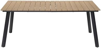Outdoor Dining Table with Foldable Metal Frame, Plastic Wood Slat Top, Umbrella Hole, Patio Garden Backyard Balcony Poolside Camping Furniture for Family Meals Gatherings Leisure Events (Yellow) by WEALTHKING
