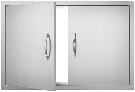 VEVOR BBQ Access Door, 33W x 22H Inch Double Outdoor Kitchen Door, Stainless Steel Flush Mount, Wall Vertical with Handles, for BBQ Island, Grilling Station, Outside Cabinet by VEVOR