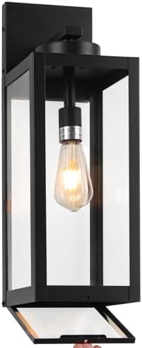 20" Black Large Outdoor Wall Lights with Closed Bottom, Front Porch Lights by Yolsunes