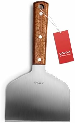 Vovoly Extra Wide Griddle Scraper, 5.5''x5.5'' Smashed Burger Scraper Grill Scraper Spatula Burger Turner - Full Tang Wooden Handle Professional Grade Grill Accessories, Knife Grade Stainless Steel by VOVOLY