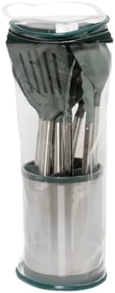 Glad Kitchen Utensils Set, 8pcs - Nonstick Cooking Tools with Stainless Steel Handles & Rotating Utensil Holder - Turners, Ladle, Spoon, Tongs, Spaghetti Server, and Skimmer - Dishwasher Safe, Green - Image 6
