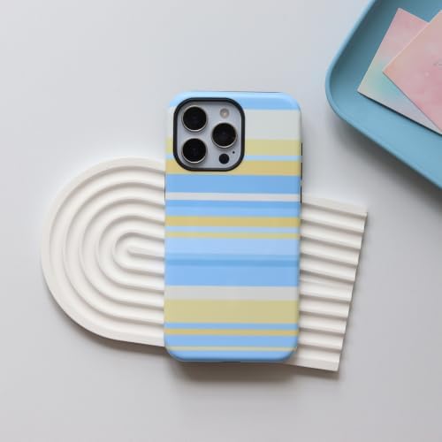 for iPhone 15 Pro Case, Magnetic Matte Frosted Dual-Layer Striped Phone Case for Women, Retro Aesthetic Cover Compatible with MagSafe Accessories - Sea Salt Lemon - Image 2