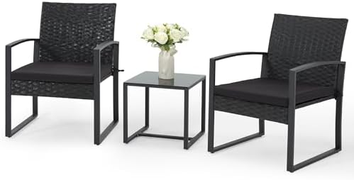 Bezseller 3-Piece Patio Furniture Set, Wicker Bistro Set, Black by Bezseller