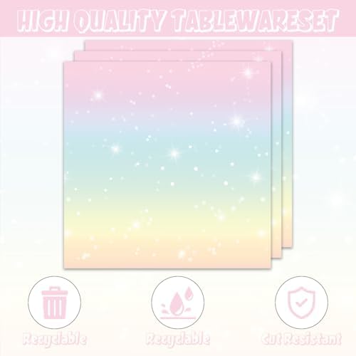 Egami 40pcs Pastel Birthday Supplies,include 20 Dessert plate and 20 Napkin,Rainbow Party Plate Napkin Set,Used for Rainbow Party Decoration - Image 3