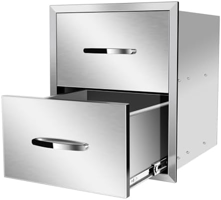 Pull Out Trash Drawer, Lower Sliding Rails Stainless Steel Roll Out Trash Bin Pull Out Tray With Handle For Outdoor Kitchen BBQ Island Grill Station,Double Drawers - Image 7