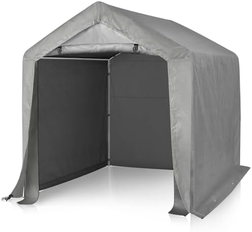 VINGLI Outdoor Portable Storage Shed, Heavy Duty Bike Tent with Roll-up Zipper Door, Waterproof and UV Resistent Carport for Motorcycle, Garden Tools and Firewood (Gray, 6x6x6.5 FT) by VINGLI