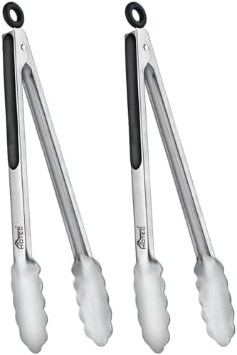 Hotec Tongs for Cooking Premium Stainless Steel Kitchen Tongs Set of 2-12" by Hotec