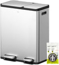 EKO EcoCasa Stainless Steel Dual Step Trash Can for Recycling, 30L+20L Rectangular Kitchen Trash Can, Independent Pedals and Lids, Soft Close and Fingerprint Resistant by Unknown