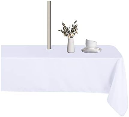 LUSHVIDA Rectangle Outdoor Tablecloth with Umbrella Hole 60x102 Inch White by LUSHVIDA