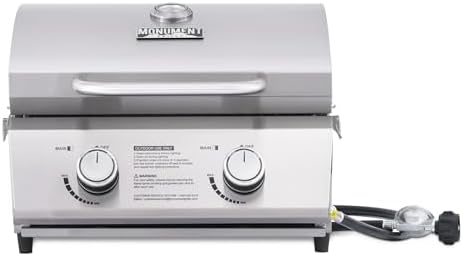 Monument Grills Tabletop Propane Gas Grill for Outdoor Portable Camping Cooking with Travel Locks, Stainless Steel High Lid, and Built in Thermometer by MonumentGrills