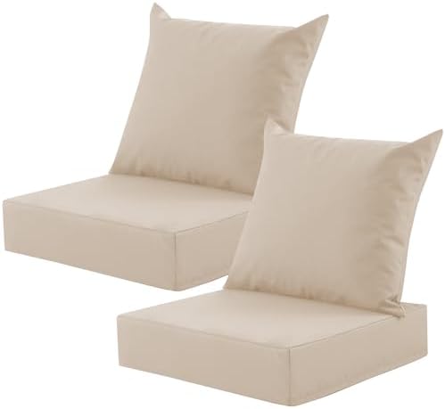 Outdoor Deep Seat Cushion Set, 24x24 Inch, Beige, Set of 2 by MuaMelop