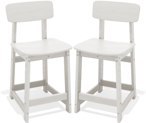 SERWALL Outdoor HDPE Counter-Height Barstools Set of 2, White by SERWALL
