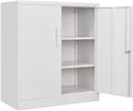 SISESOL White Metal Storage Cabinet with Doors and Shelves,36 inch Small Metal Cabinet with Lock,Short Garage Storage Cabinets,Locking Steel Cupboard for Home,Office,Kitchen,Garages by SISESOL