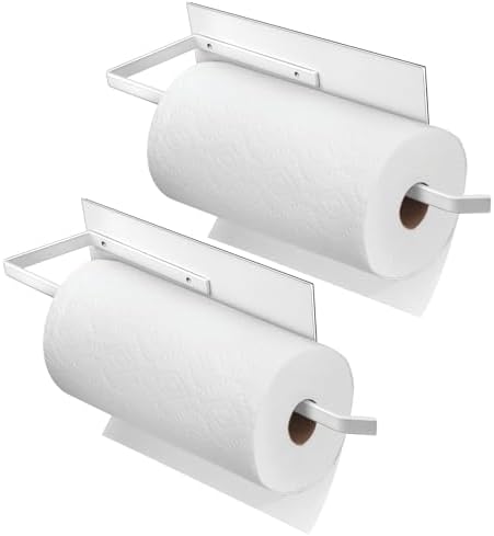 Paper Towel Holder Magnetic, Magnetic Paper Towel Holder for Fridge, Toilet Paper Roll Holder Magnet Towel Rack Wall Mount Shelf Bar for Towels Rolls Bathroom RV Dorm Kitchen Wall Decor, White 2 Pack by SeropyDirect