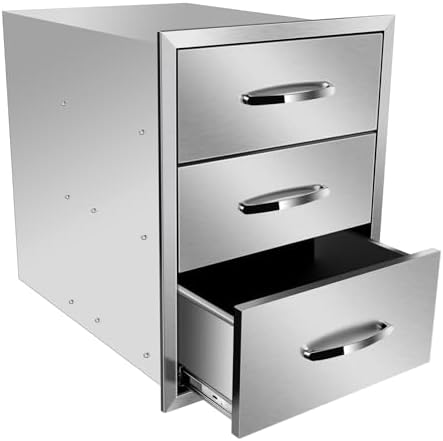Pull Out Trash Drawer, Lower Sliding Rails Stainless Steel Roll Out Trash Bin Pull Out Tray With Handle For Outdoor Kitchen BBQ Island Grill Station,Three Drawers by OLIPIC