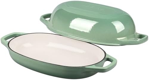 EDGING CASTING Enameled Cast Iron Oval Dutch Oven Pot with Lid, Dutch Oven for Sourdough Bread Baking, Bread Oven, Bread Dutch Oven, Oval Bread Pan, 5qt, Sage Green - Image 4