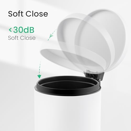 Cesun Small Round Bathroom Trash Can with Lid Soft Close, 1.2 Gal, White - Image 4