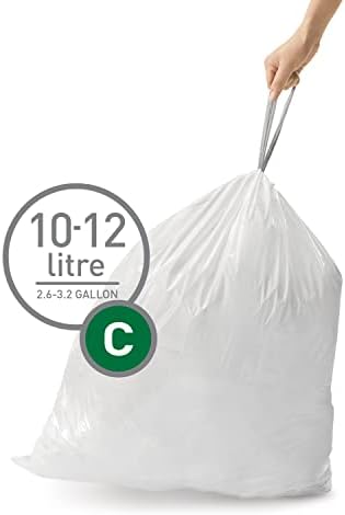 simplehuman Code C 60 Count Custom Fit Liners, Drawstring Kitchen Trash Bags, One-by-One Mess-Free Dispense, Extra Thick & Double Seamed, 50% PCR Plastic, 10-12 Liter / 2.6-3.2 Gallon, White - Image 2