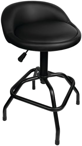 Performance Tool W85011 Pneumatic Swivel Bar Stool with Back Support, 360-Degree Swivel, Heavy Duty Steel Frame, Black by PerformanceTool