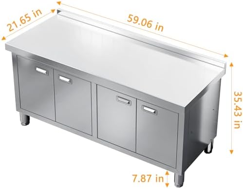 WWK 59" x 21" Stainless Steel Prep Table with Cabinet, Commercial Kitchen Table for Prep & Work, Heavy Duty Work Table with 4 Doors for Kitchen, Restaurant, Hotel, Garage and Cafe - Image 3