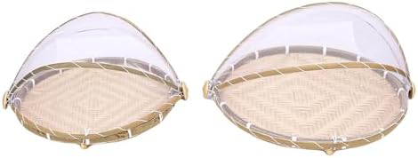 Pissente Food Serving Tent Basket, Hand Woven Wood Storage Basket with Mesh Cover for Picnic, Kitchen, and Farmhouse Decor, 2-Pack Set in 14.2 and 11.8 Inch Sizes - Image 4