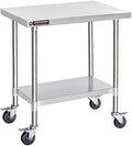 DuraSteel 30x36 NSF Stainless Steel Cart Work Table - Heavy Duty Rolling Food Prep Table Countertop Island - Metal Utility Cart on Wheels Caster, Grill Stand Storage Outdoor Kitchen Tables Bar Top by DuraSteel