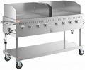 Commercial Stainless Steel Outdoor Liquid Propane Grill with Wind Guards, 60" Cooking Surface, 8 Burners, 128,000 BTU, for Restaurant Patio, Resort, Catering, Outdoor Kitchen, Hotel by Krollen+Industrial