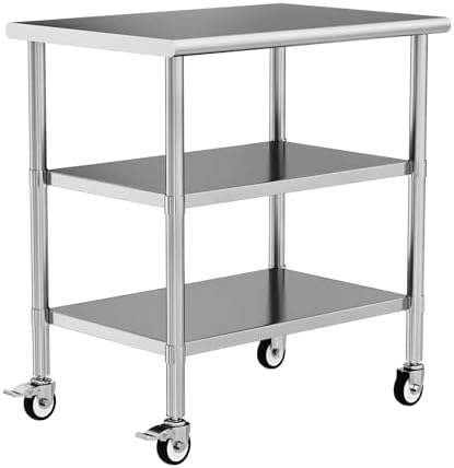 Stainless Steel Work Table with Wheels, 24x36 Inch NSF Kitchen Prep Table with 2 Adjustable Undershelves for Commercial Restaurant, Garage, Outdoor BBQ by Chingoo