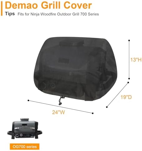 Demao Lightweight Grill Cover for Outdoor BBQ,Fits for Ninja Wood Fire Smoker Grill OG700 Series Portable Grills, Waterproof & Windproof with Elastic Hem, BBQ Grill Accessories for Ninja-Only Cover - Image 2