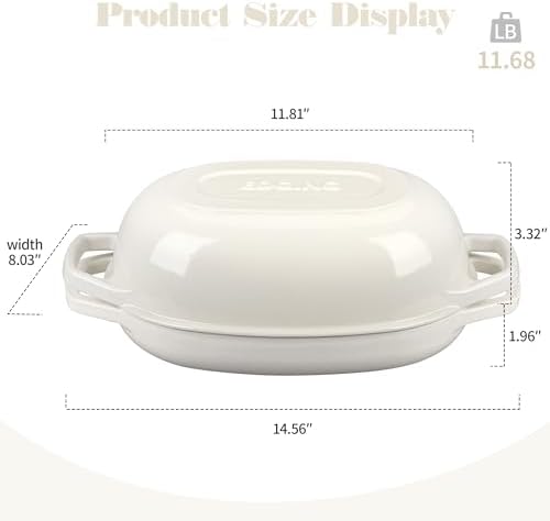 EDGING CASTING Enameled Cast Iron Oval Dutch Oven Pot with Lid, Dutch Oven for Sourdough Bread Baking, Bread Oven, Bread Dutch Oven, Oval Bread Pan, 5qt, White - Image 2