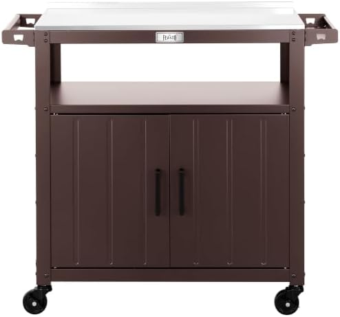 Feasto Outdoor Grill Cart w/Storage Cabinet, Stainless Steel Top, Brown by Idealforcook