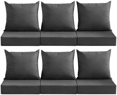 Outdoor Deep Seat Cushion Set, 24x24 Inch, Dark Grey, Set of 6 by MuaMelop