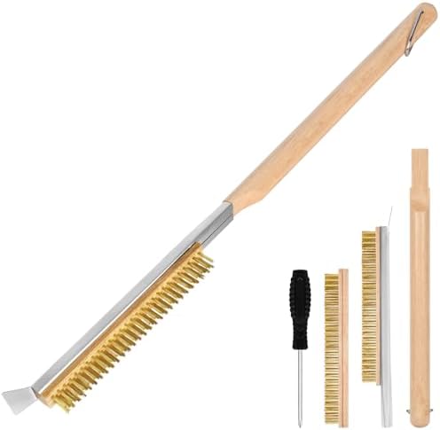 Aolso Pizza Oven Brush, 26" Brush and Stainless Steel Scraper for Pizza Stone, BBQ Grill Cleaning Brush Non Scratch Heat Proof Brass Bristles with Screwdriver, Outdoor Pizza Oven Accessories by Aolso