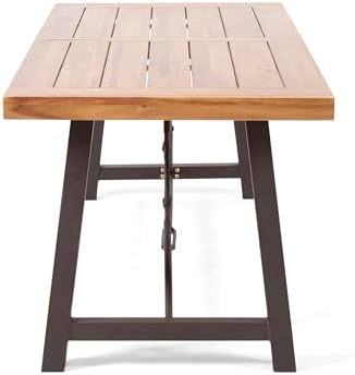 Acacia Wood and Metal Outdoor Dining Table in Teak, Rustic Style with Durable Construction for Patio, Deck, or Terrace - Image 7