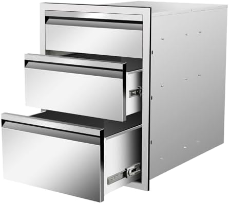 OuOutdoor Kitchen Drawers 18" W x 23" H x 23" D Stainless Steel Triple Drawers with Hidden Handle for BBQ Island, Patio Grill Station & Outdoor Kitchen Cabinets by Unknown