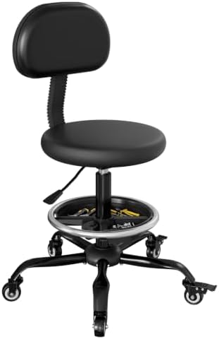 Sbanmao Shop Stool with Wheels, Mechanic Stool with Backrest for Garage by shengbaomaoyi