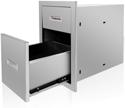 Outdoor Kitchen Double Layer Drawer 13'' W x 20.4'' H x 21'' D Flush Mount BBQ Access Drawers Stainless Steel BBQ Island Drawers with Handle Suitable for Outdoor Kitchen Island Grill Station by Fsehyue