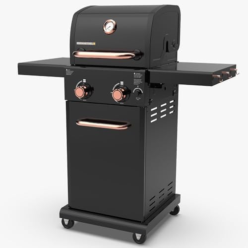 Permasteel 2-Burner Propane Gas Grill, BBQ Grill with Foldable Side Tables & Tool Hooks, Perfect for Outdoor Cooking, Patio & Garden, Black/Copper by Unknown