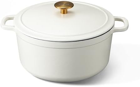 CAROTE 5QT Cream White Enameled Cast Iron Dutch Oven Pot with Lid by CAROTE