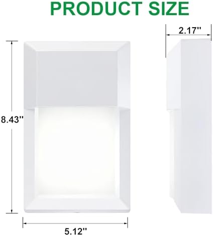 LIT-PaTH Outdoor Wall Light Fixture, Aluminum, LED 5000K, White, 2 Pack - Image 4